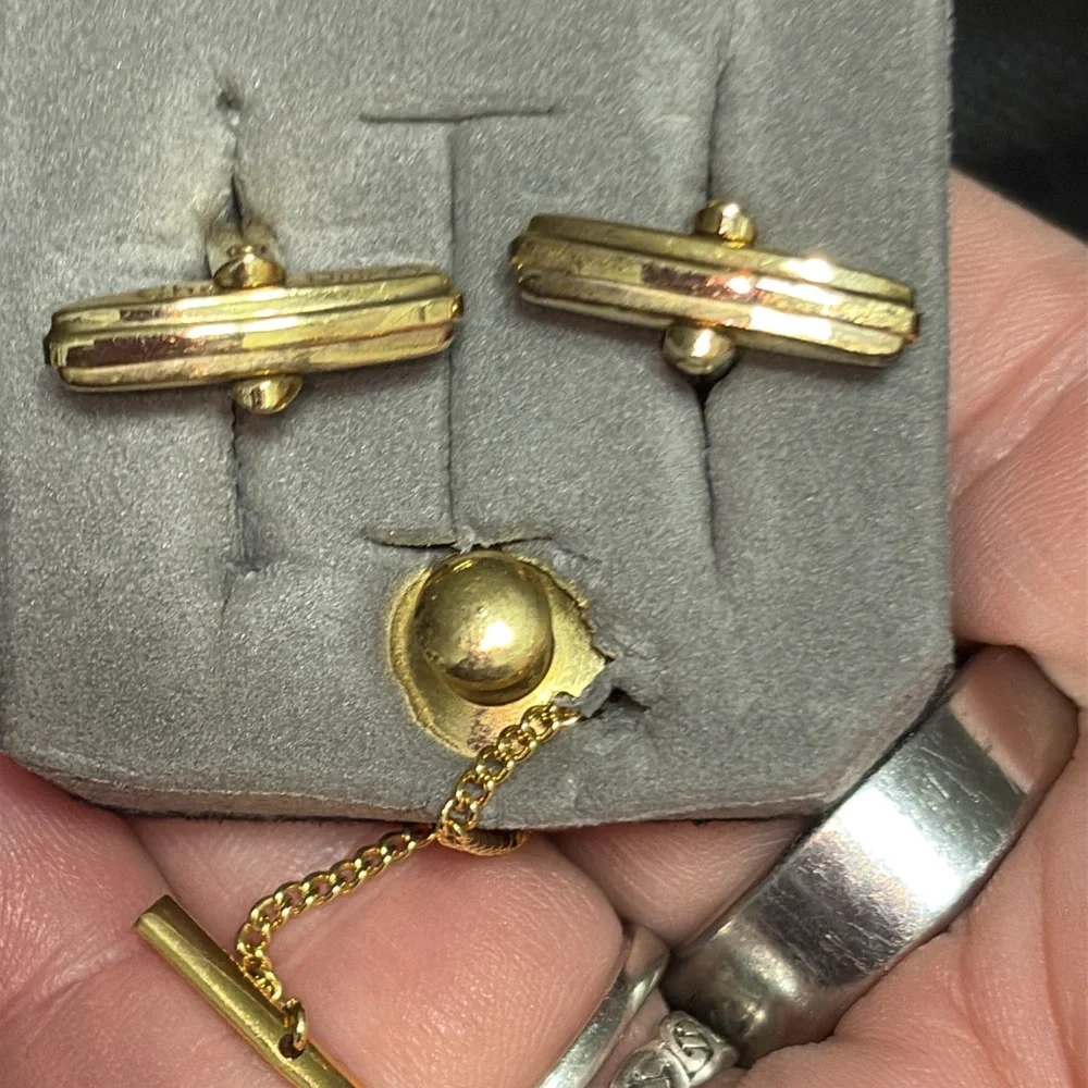 Dior Gold and Black Cuff Links Vintage including Tie Clip Free